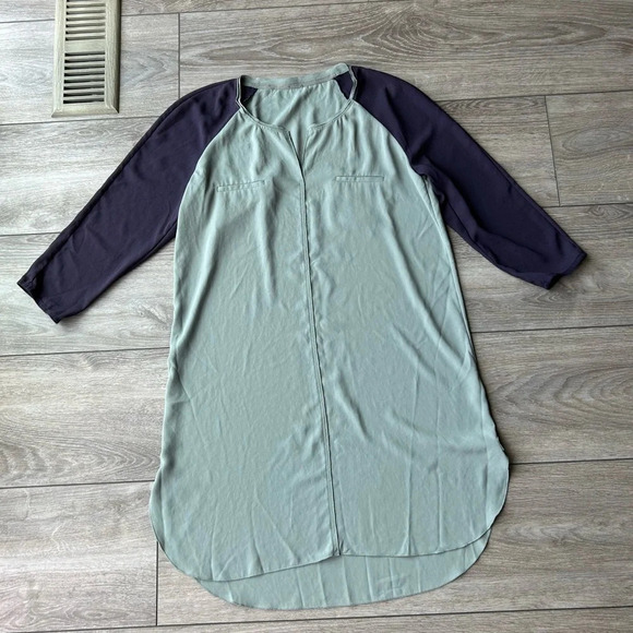 Aritzia Wilfred Purple Sage Green Contrasting  Colour Chiffon Shirt Dress - Picture 4 of 12